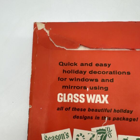 Vintage Glass Wax Christmas Stencil Designs Window Mirrors Gold Seal 10 Sheets - Picture 8 of 8